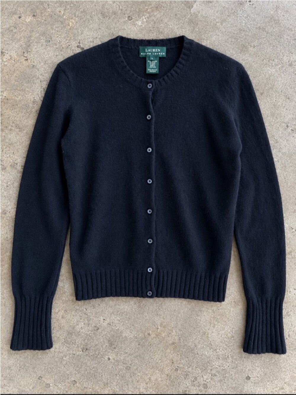 Lauren Ralph Lauren 100% Cashmere Cardigan Woman Medium Black Button Front FLAW